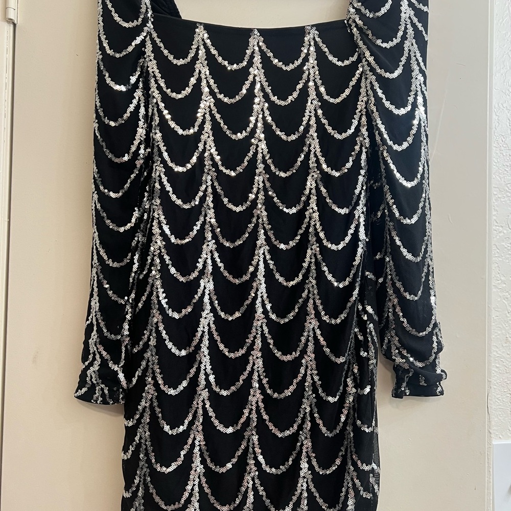 SHEIN Black and Silver Long Sleeve Dress